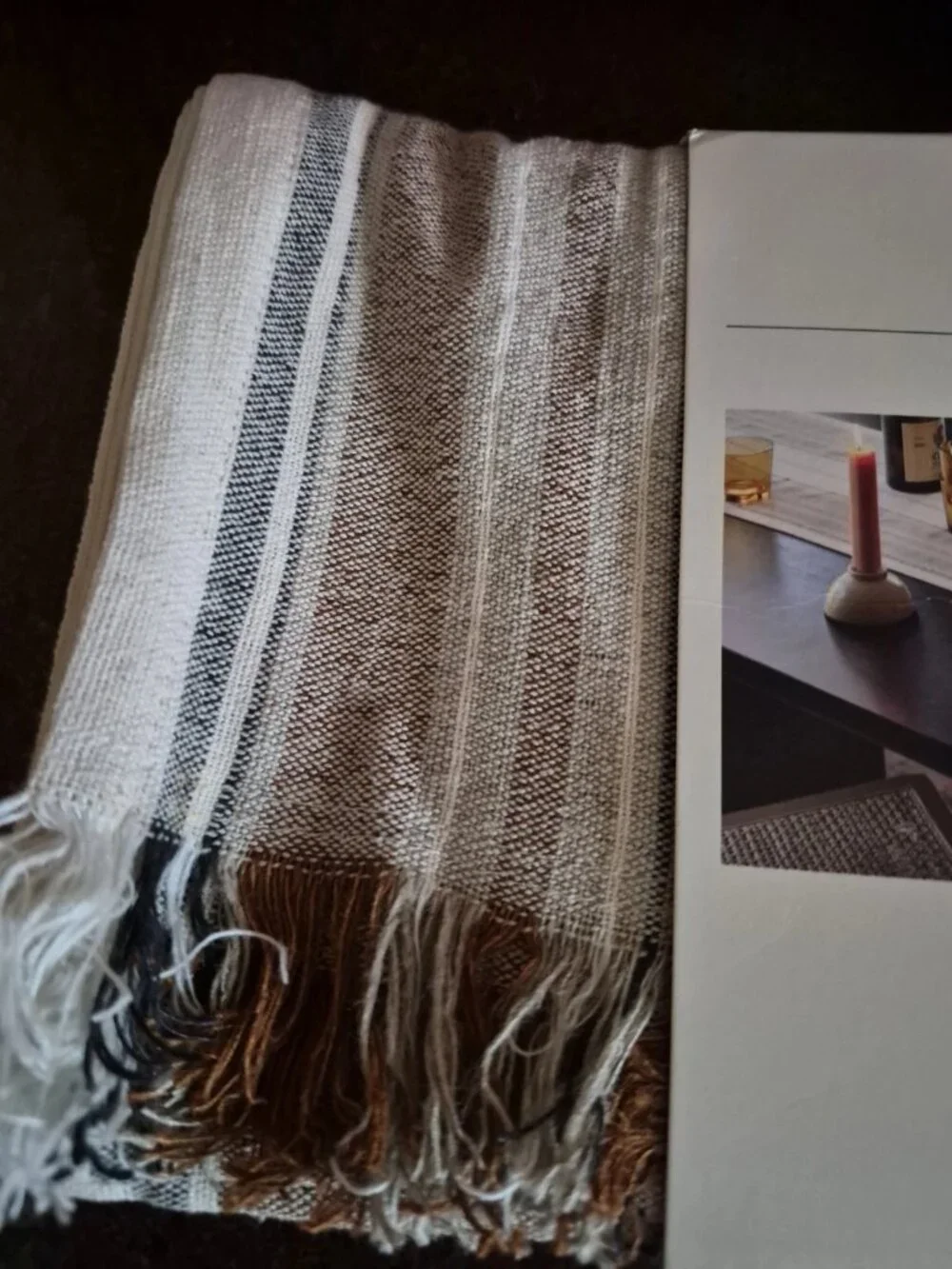 Threshold Striped Farmhouse Table Runner Cotton Linen striped tan 14 x72